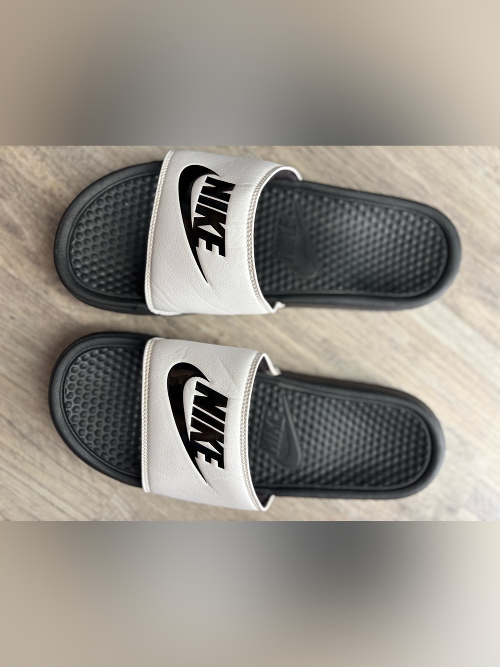 Nike White and Black Slide Sandals